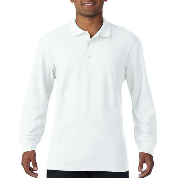 Gildan Mens Long Sleeve Premium Cotton Double Pique Polo Shirt 